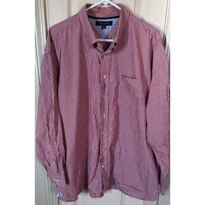 Tommy Hilfiger Mens 2XL Red Striped Full Button Long Sleeve Shirt